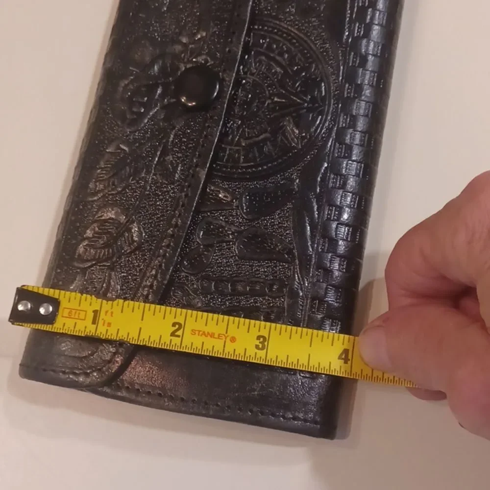 Vintage Hand Tool Black Embossed Floral Western Women's Leather Wallet New